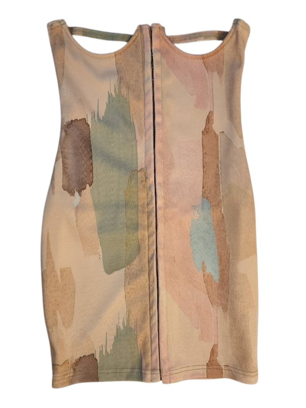 Prettylittlething Bandage Beige Mini Dress Size 4 Open Busitier Abstract Print